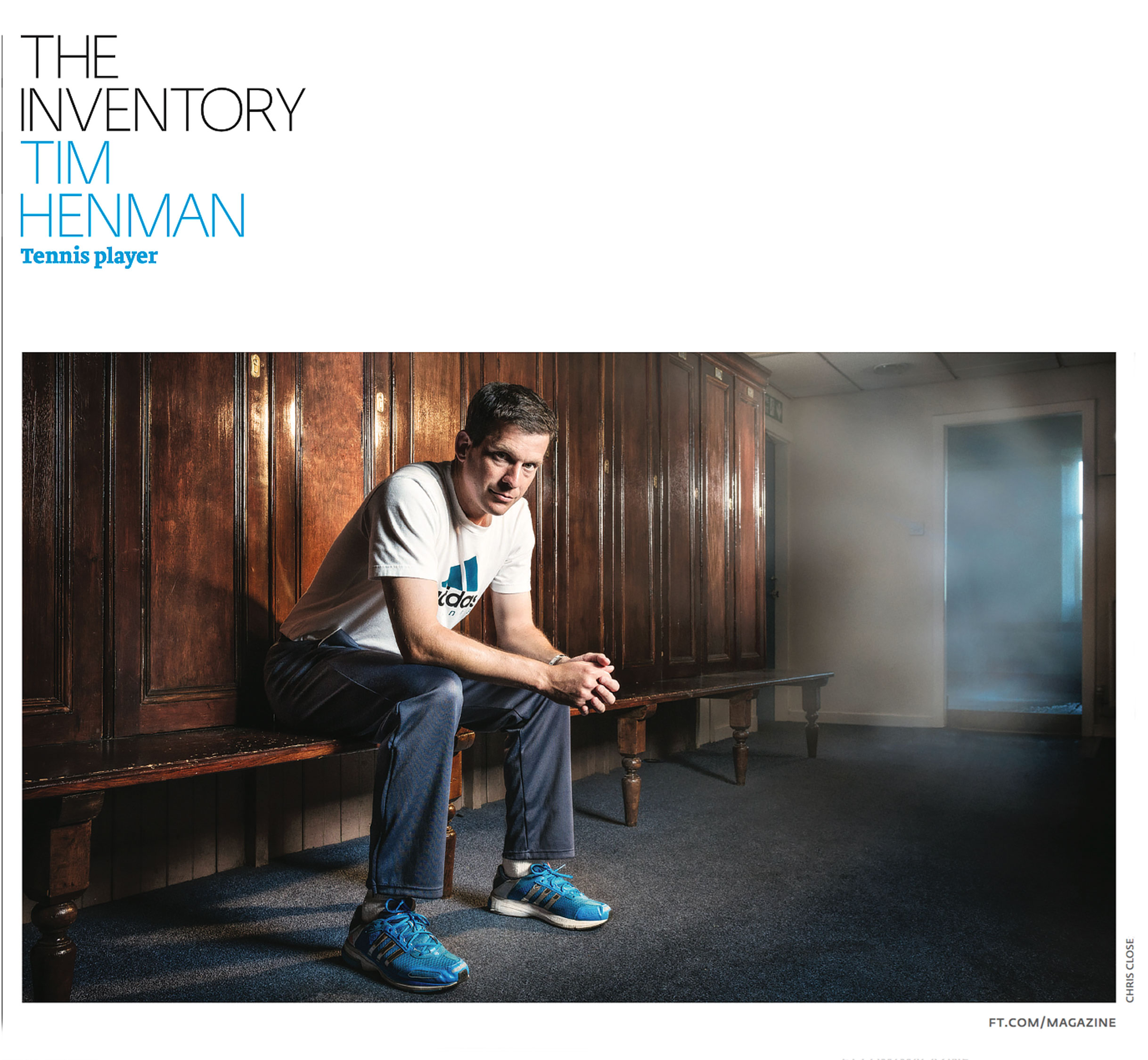 Portraity of Tennis player Tim Henman in changing room