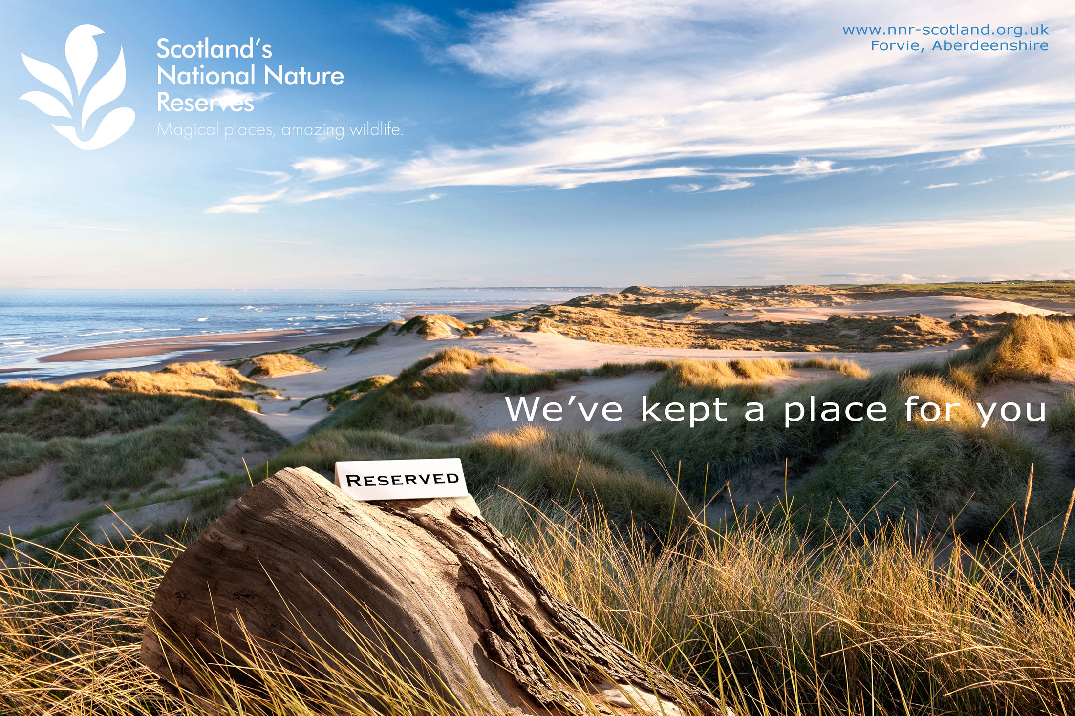 Beautiful beach nature reserve with reserved sign, Scotland